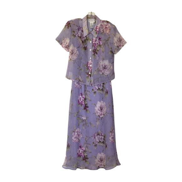 VTG Karin Stevens Dress Set 10 Maxi Sheer Floral Chiffon Ethereal Fairy Wedding - Picture 1 of 15